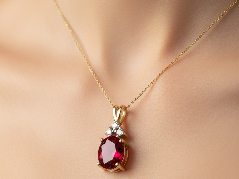 9 CT Yellow Gold Ruby And White Cz Pendant