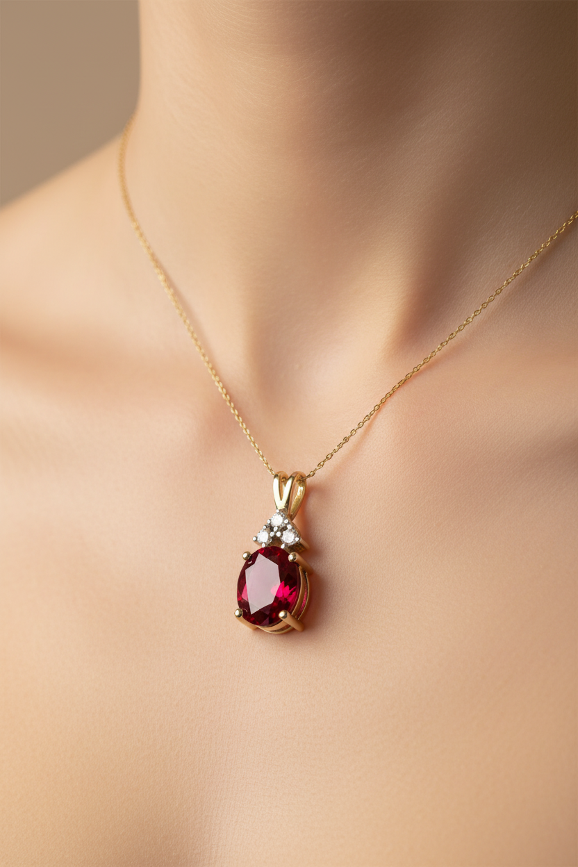9 CT Yellow Gold Ruby And White Cz Pendant