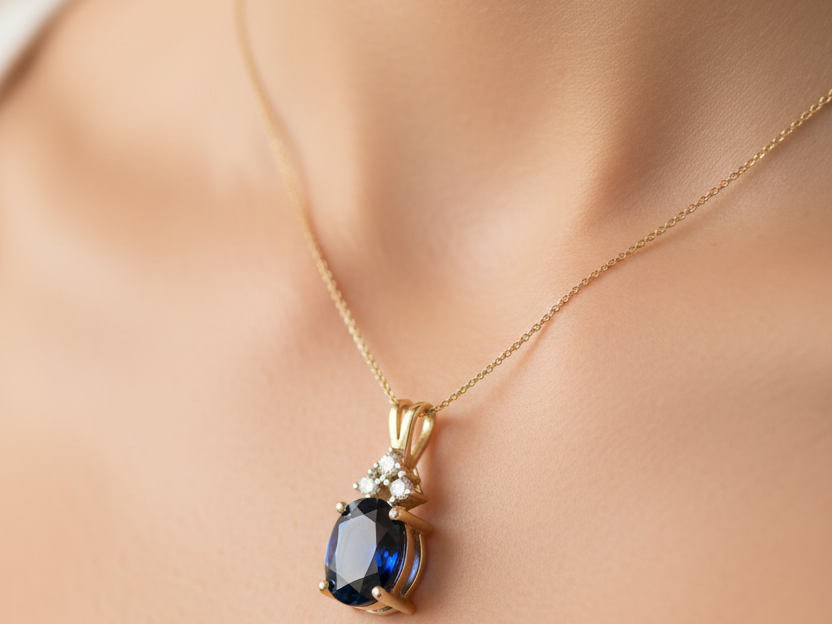 9 CT Yellow Gold Sapphire And White Cz Pendant
