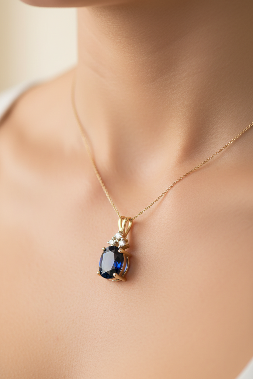 9 CT Yellow Gold Sapphire And White Cz Pendant