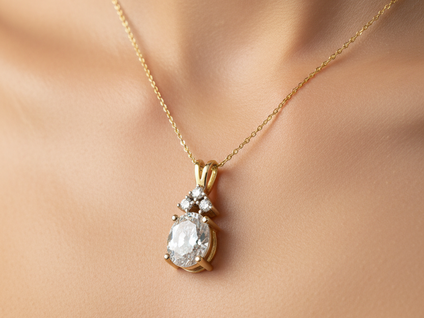 9 CT Yellow Gold White Cz Pendant