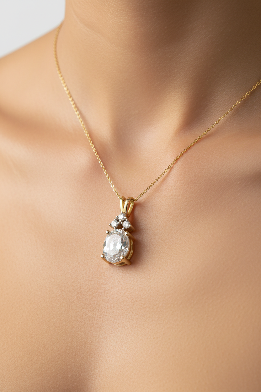 9 CT Yellow Gold White Cz Pendant