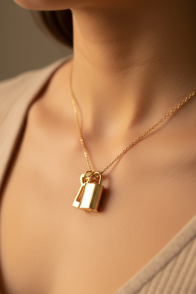 9 CT Yellow Gold Padlock and Key Pendant