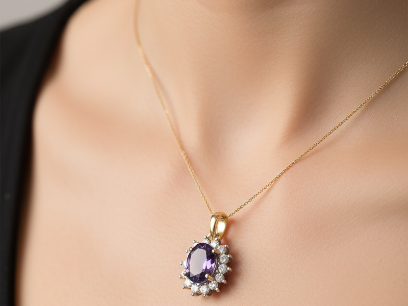 9 CT Yellow Gold Amethsyt Pendant.