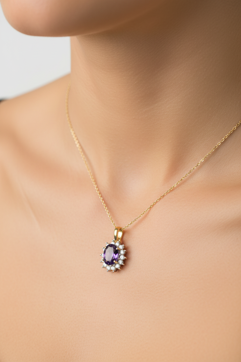 9 CT Yellow Gold Amethyst Cz Earring.6X4