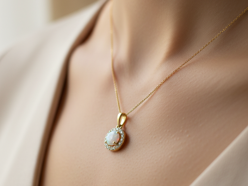 9 CT Yellow Gold Opal Pendant Chained