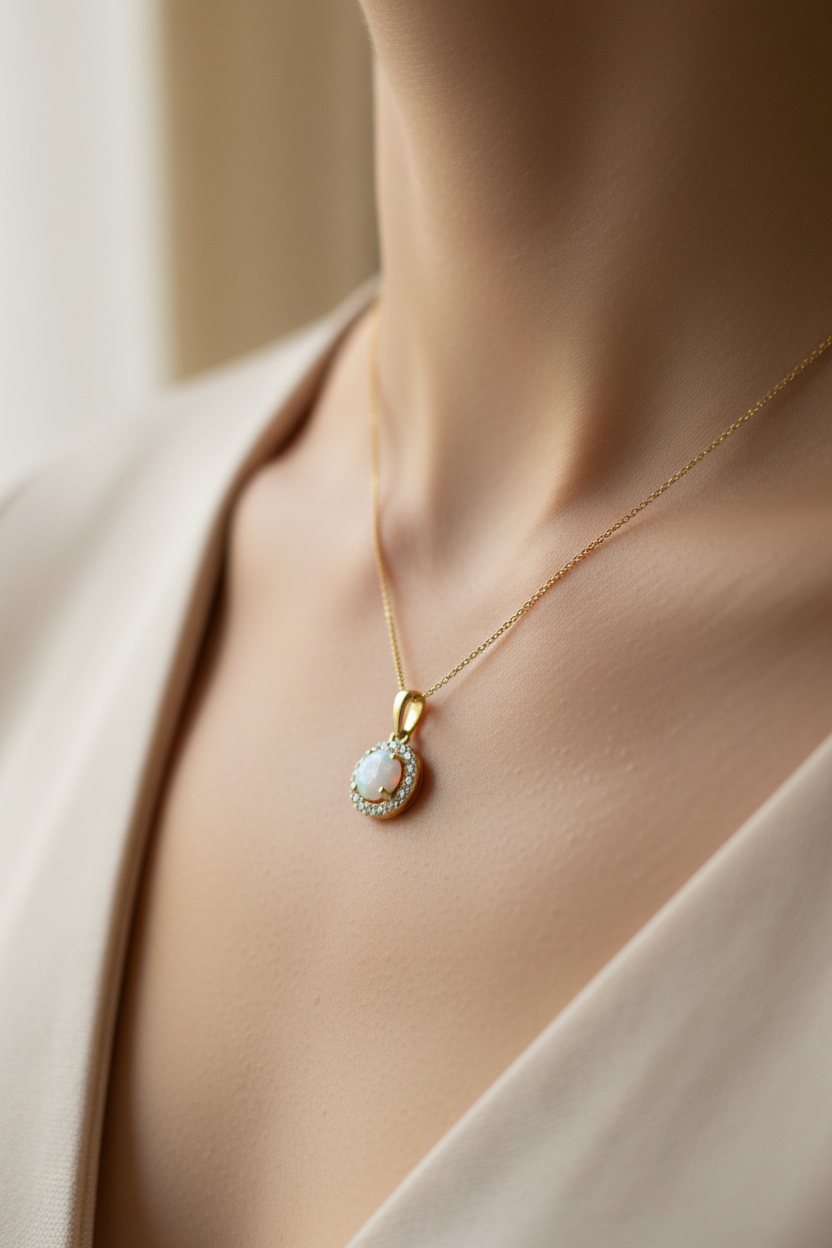 9 CT Yellow Gold Opal Pendant Chained