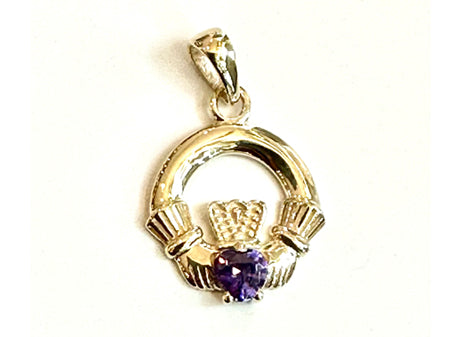 9CT Yellow Gold Amethyst Birthstone Claddagh Pendant