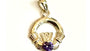 9CT Yellow Gold Amethyst Birthstone Claddagh Pendant