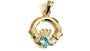 9CT Yellow Gold Aqua Birthstone Claddagh Pendant