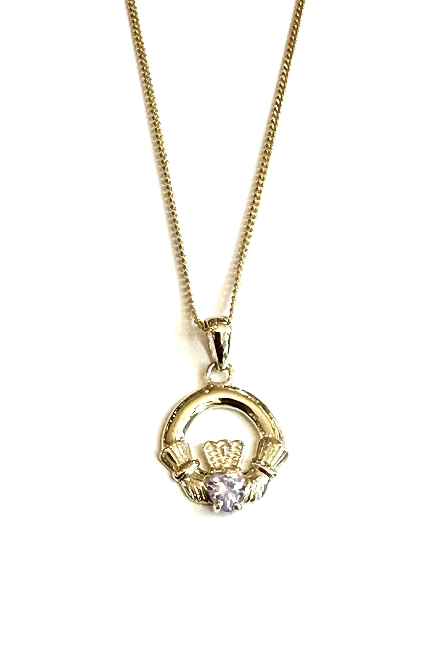 9CT Yellow Gold Alexandrite Cz Birthstone Claddagh Pendant