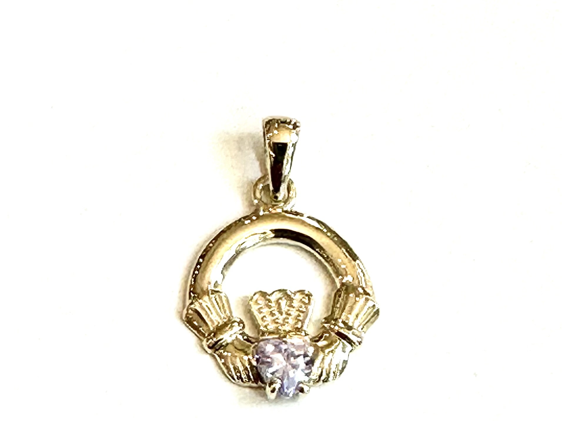 9CT Yellow Gold Alexandrite Cz Birthstone Claddagh Pendant