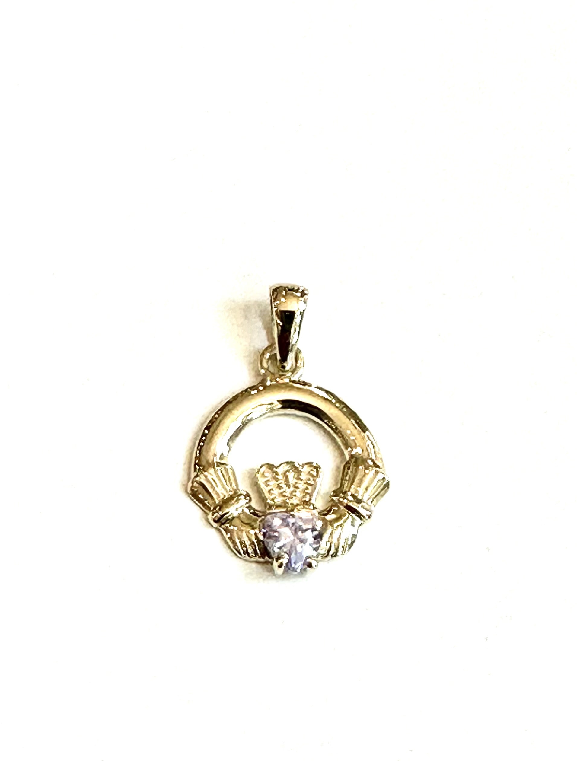9CT Yellow Gold Alexandrite Cz Birthstone Claddagh Pendant
