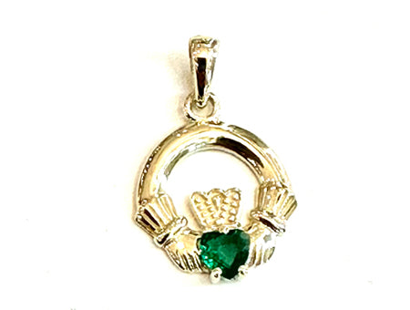 9CT Yellow Gold Emerald Cz Birthstone Claddagh Pendant