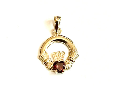 9CT Yellow Gold Garnet Birthstone Claddagh Pendant