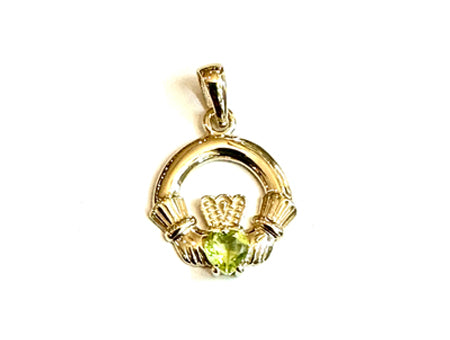 9CT Yellow Gold Peridot Cz Birthstone Claddagh Pendant