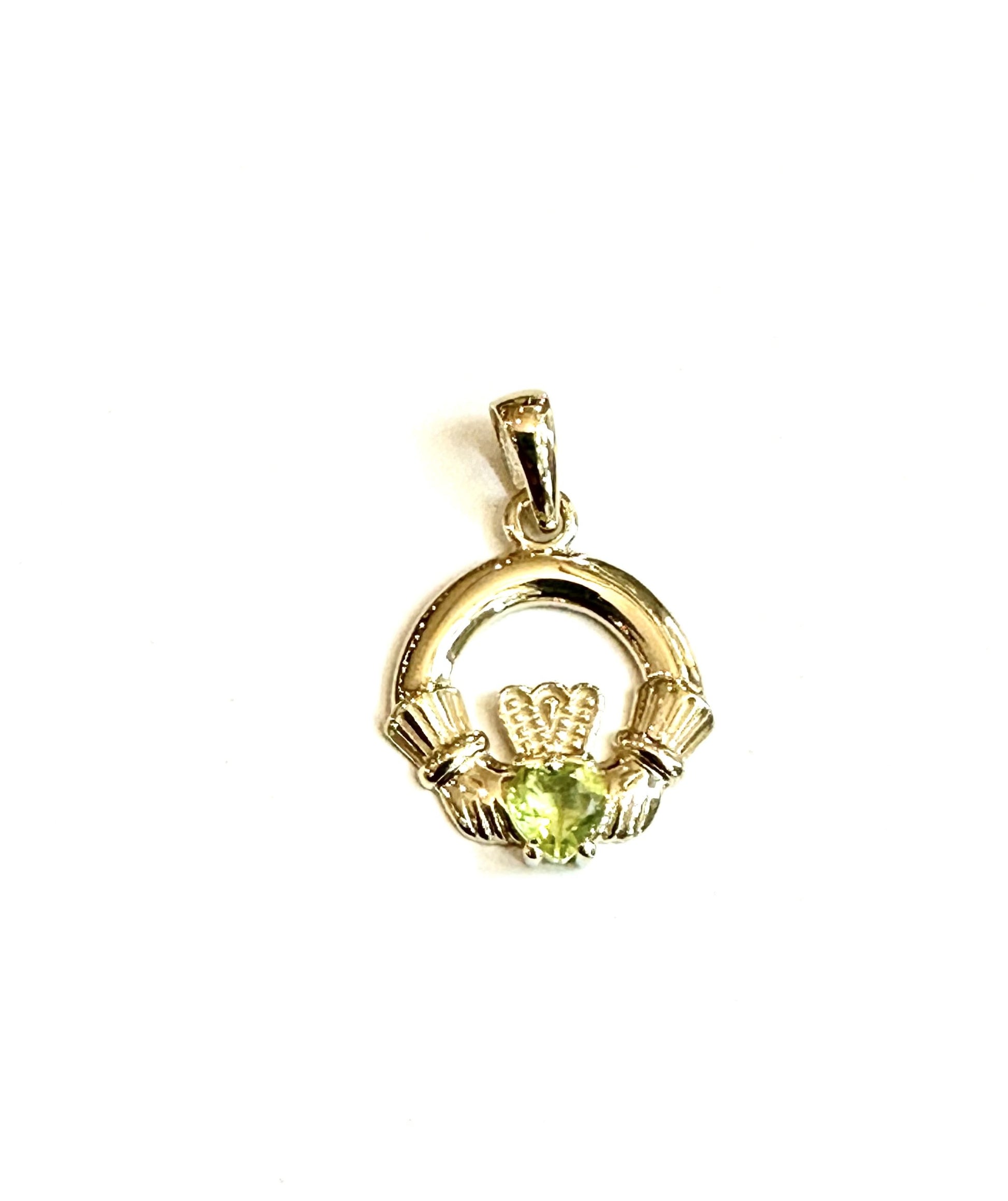 9CT Yellow Gold Peridot Cz Birthstone Claddagh Pendant