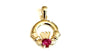 9CT Yellow Gold Ruby Cz Birthstone Claddagh Pendant