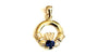 9CT Yellow Gold Sapphire Cz Birthstone Claddagh Pendant