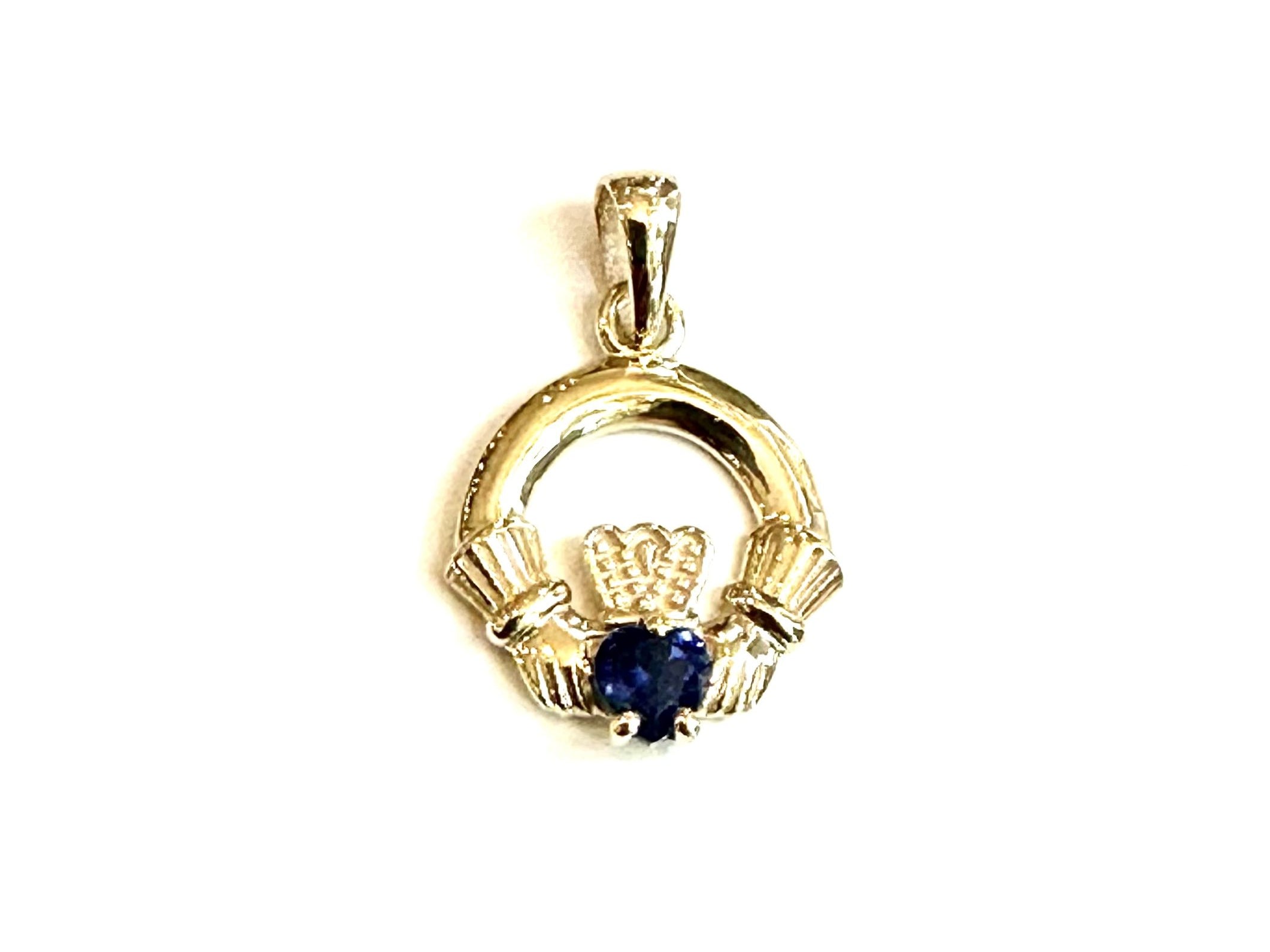 9CT Yellow Gold Sapphire Cz Birthstone Claddagh Pendant