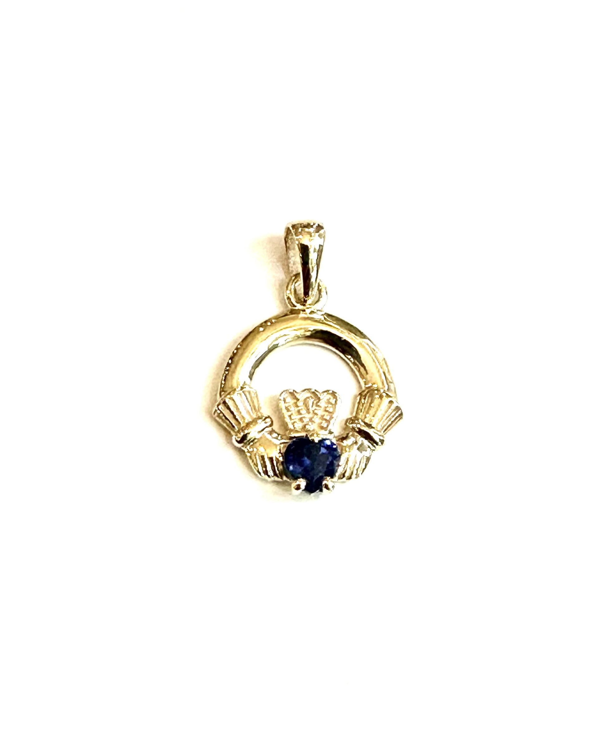 9CT Yellow Gold Sapphire Cz Birthstone Claddagh Pendant