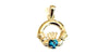 9CT Yellow Gold Topaz Cz Birthstone Claddagh Pendant