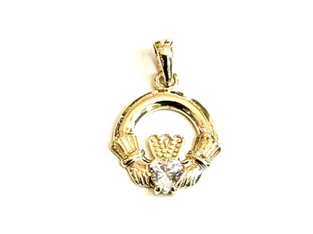 9CT Yellow Gold Cz Birthstone Claddagh Pendant
