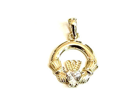 9CT Yellow Gold Cz Birthstone Claddagh Pendant
