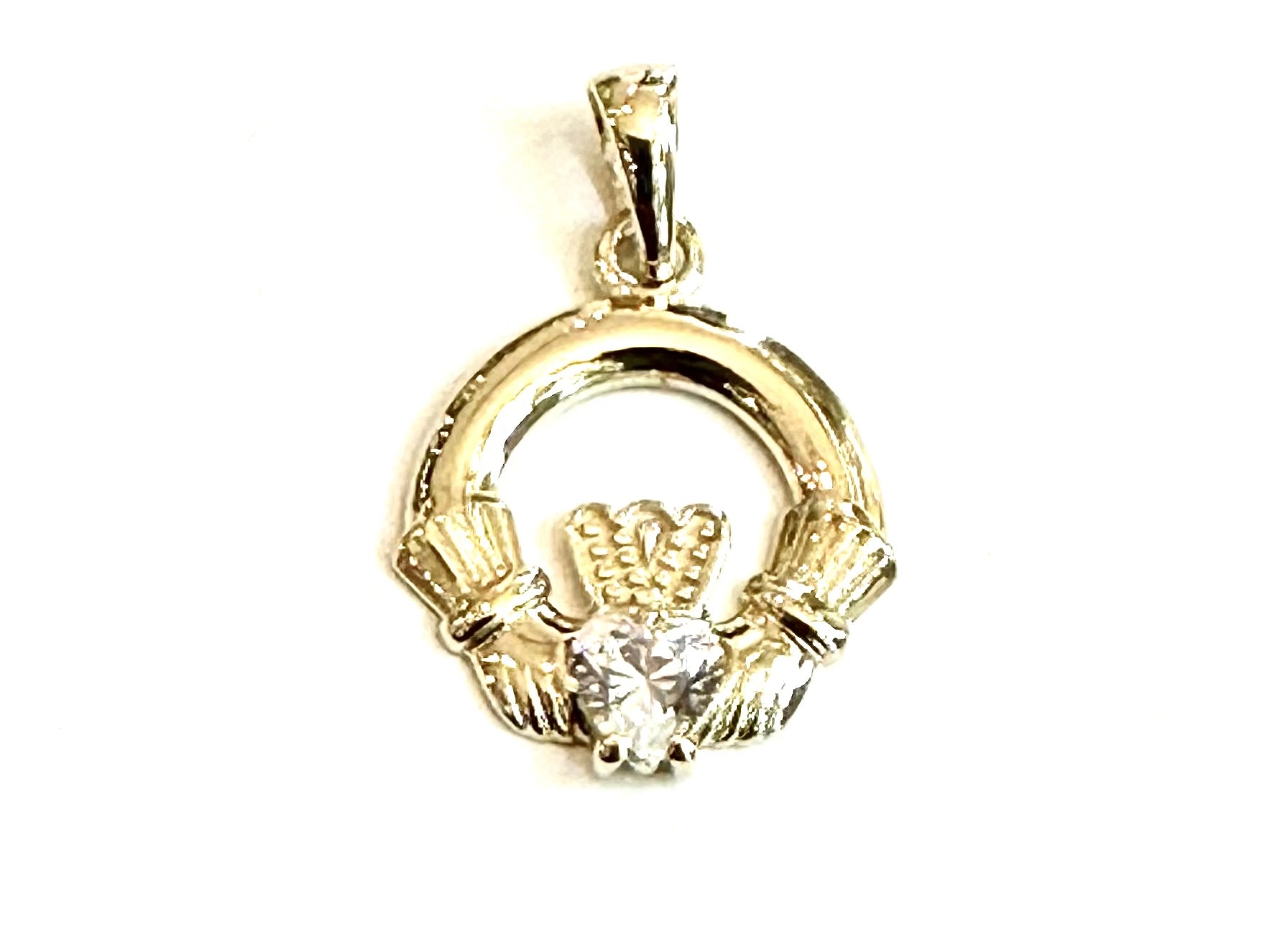 Gold Plated Cz Birthstone Claddagh Pendant Chained