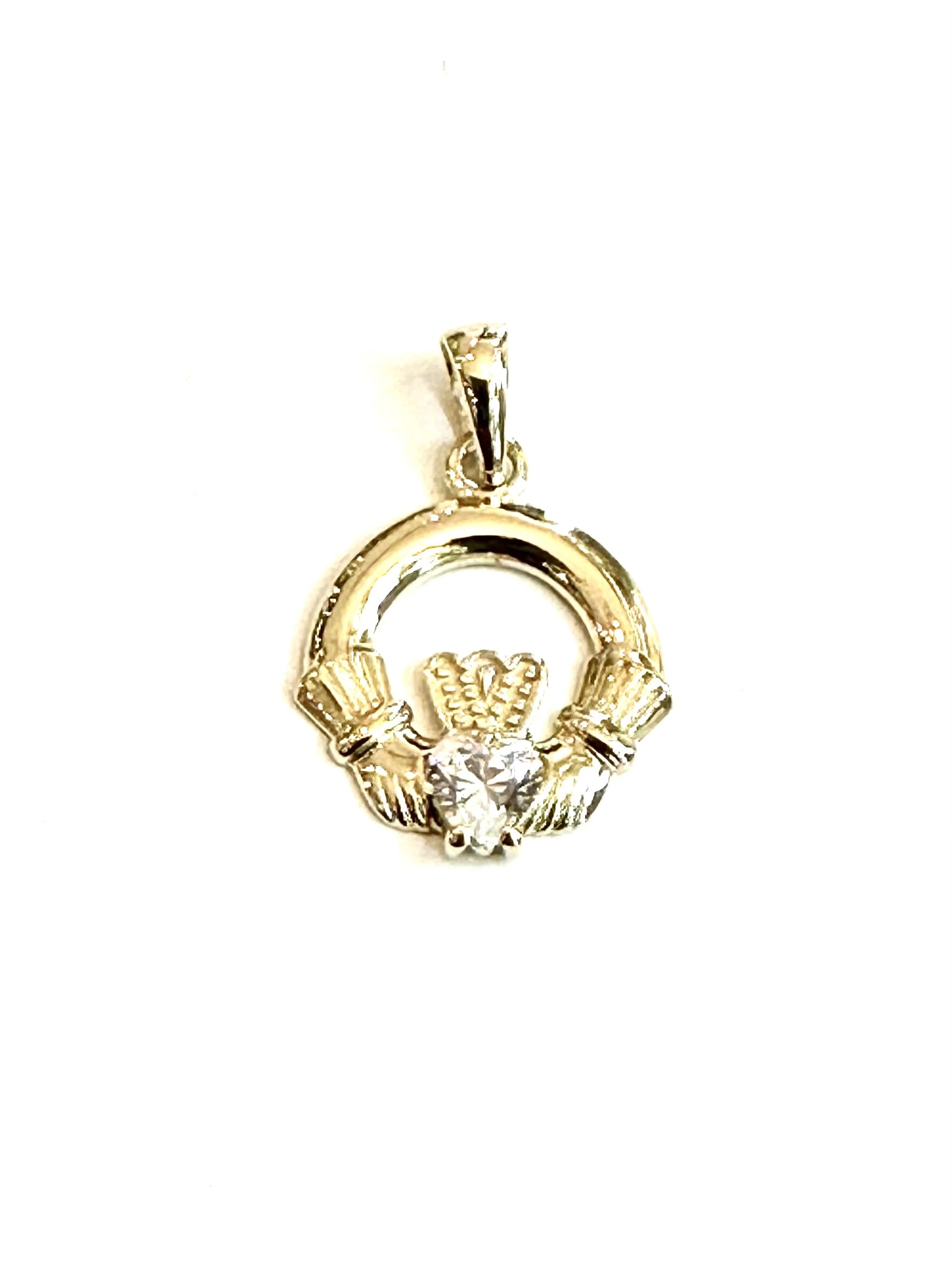 Gold Plated Cz Birthstone Claddagh Pendant Chained