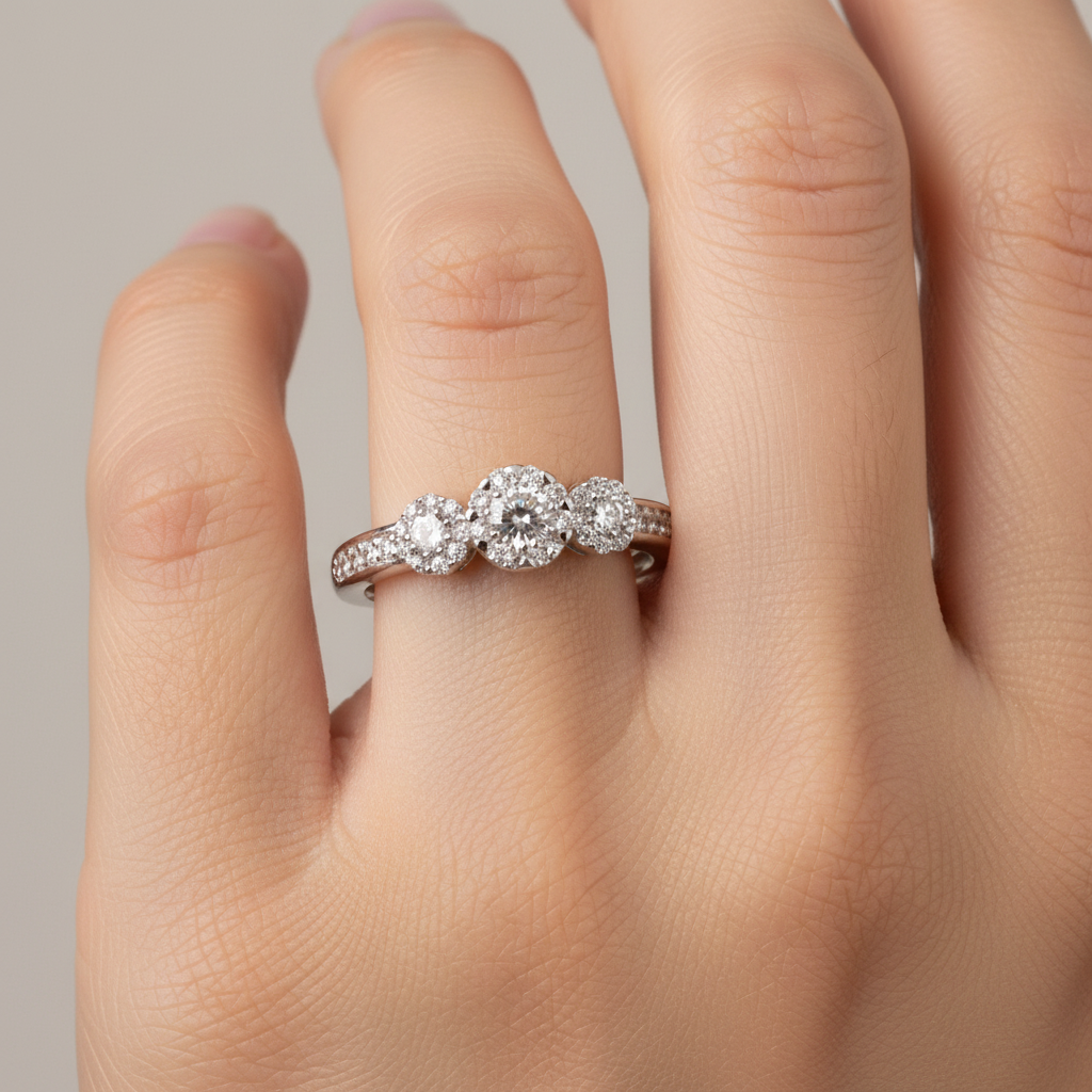 9ct White Gold Cz Ring.
