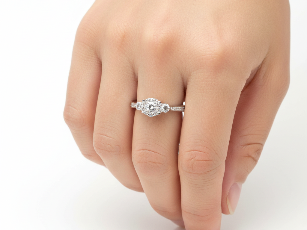 9ct White Gold Cz Ring.