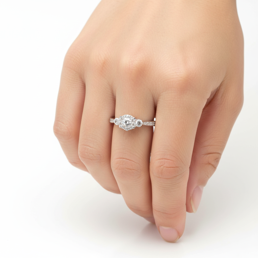 9ct White Gold Cz Ring.