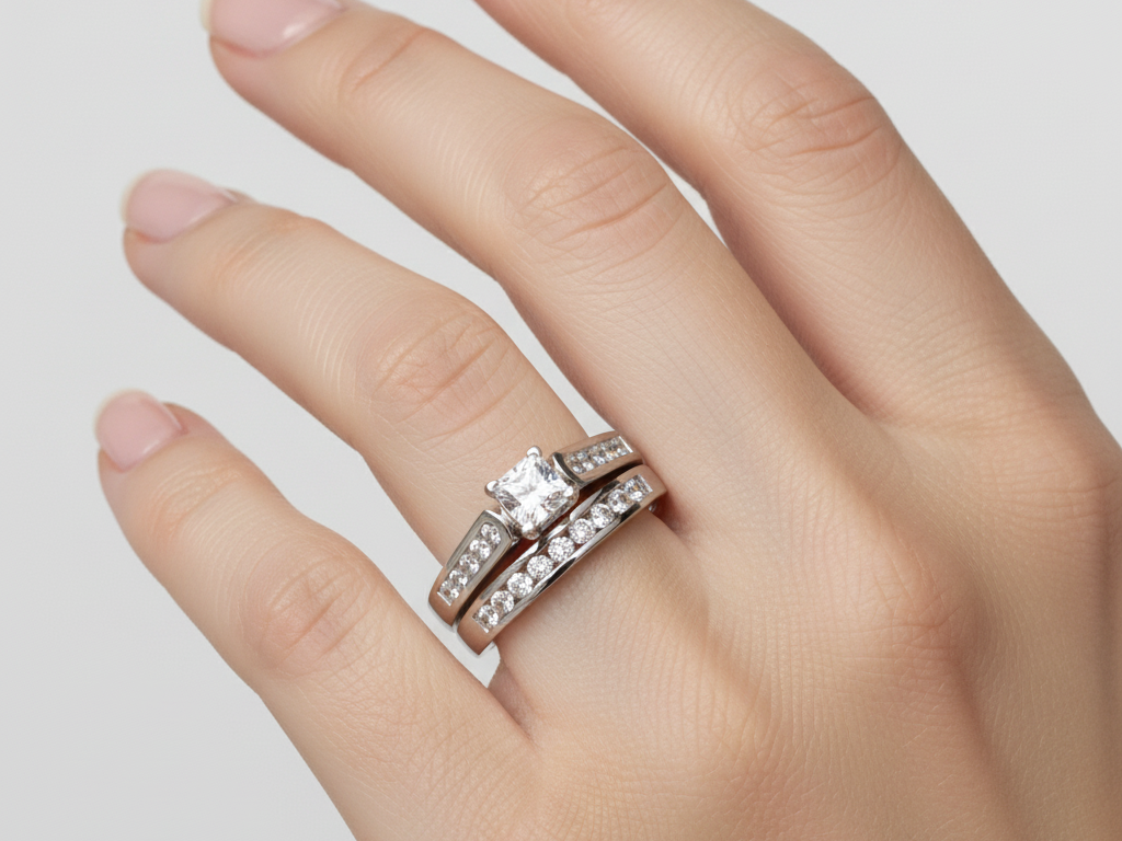 9ct White Gold Cz Ring.
