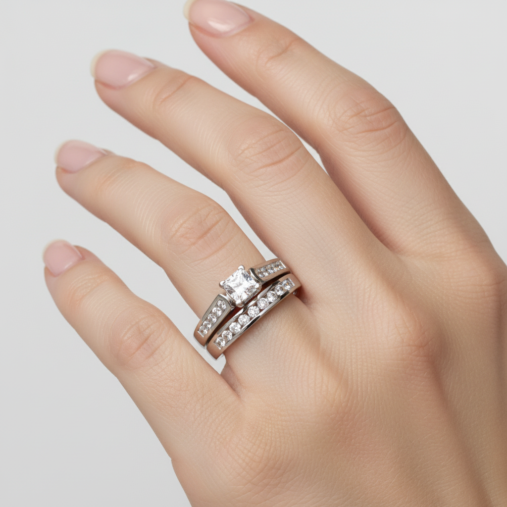 9ct White Gold Cz Ring.
