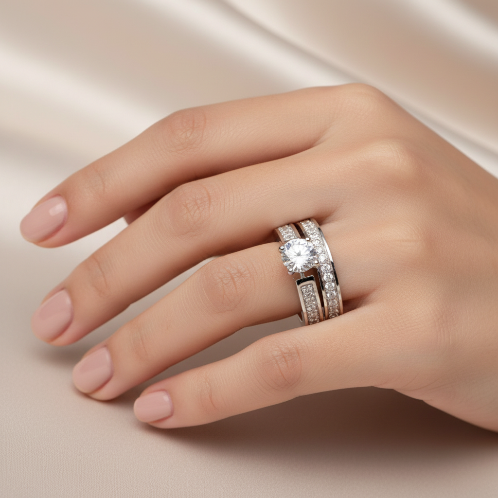9ct White Gold Cz Ring.