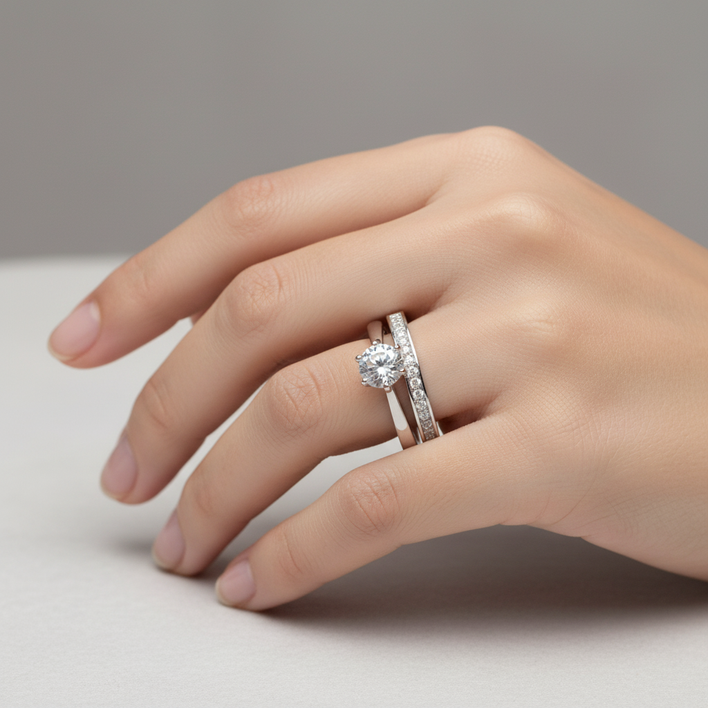 9ct White Gold Cz Ring.