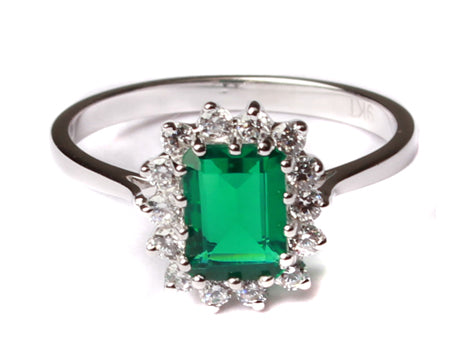 9ct White Gold Emerald Cz Ring.