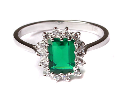 9ct White Gold Emerald Cz Ring.