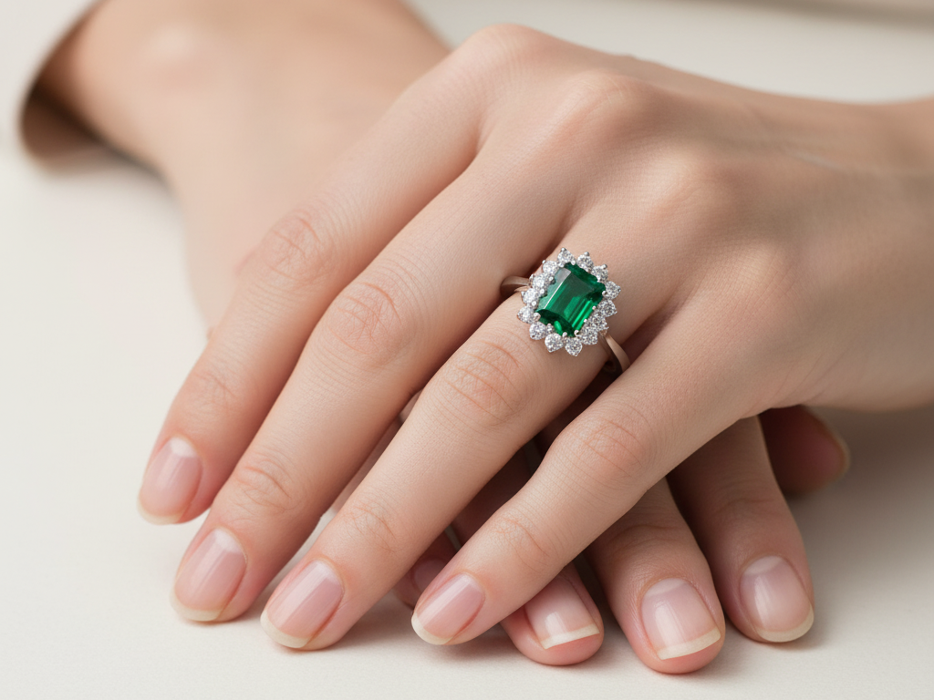 9ct White Gold Emerald Cz Ring.