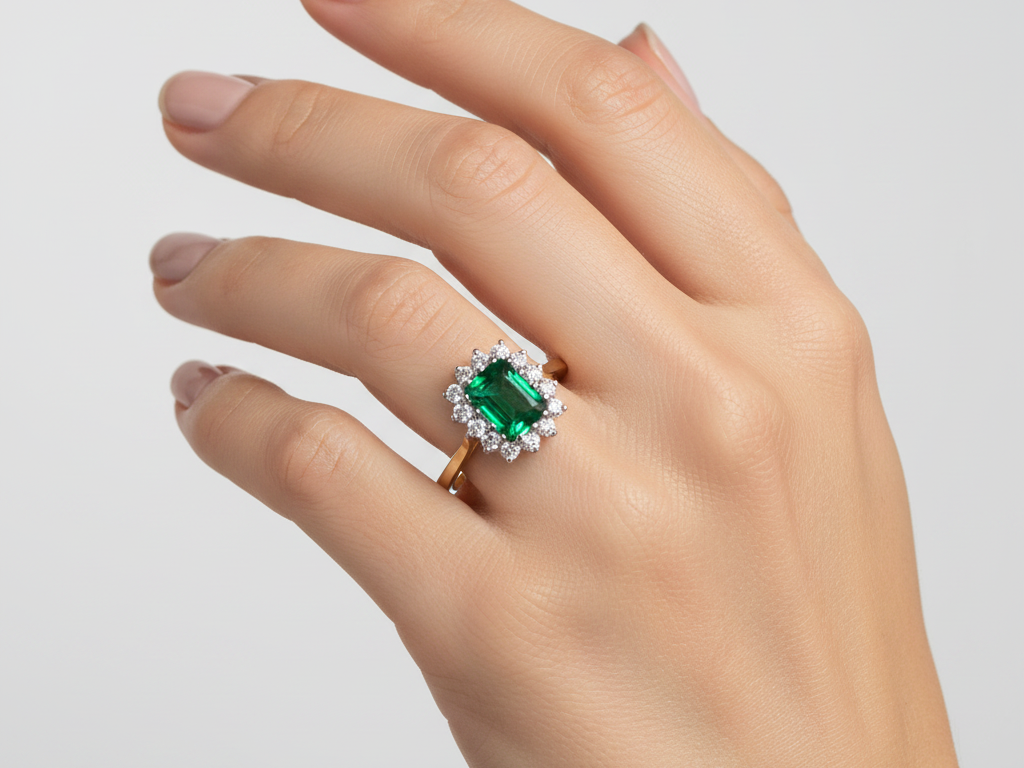 9ct Yellow Gold Emerald Cz Ring.