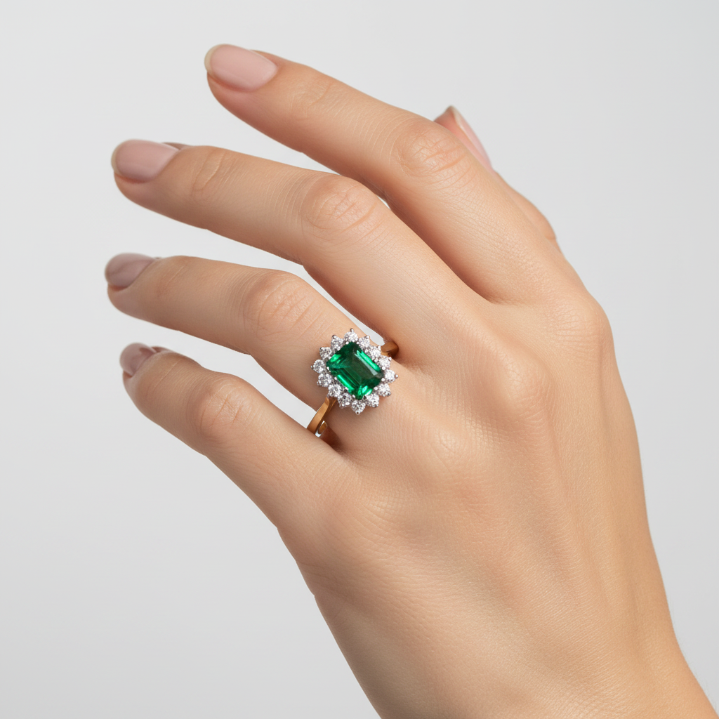 9ct Yellow Gold Emerald Cz Ring.