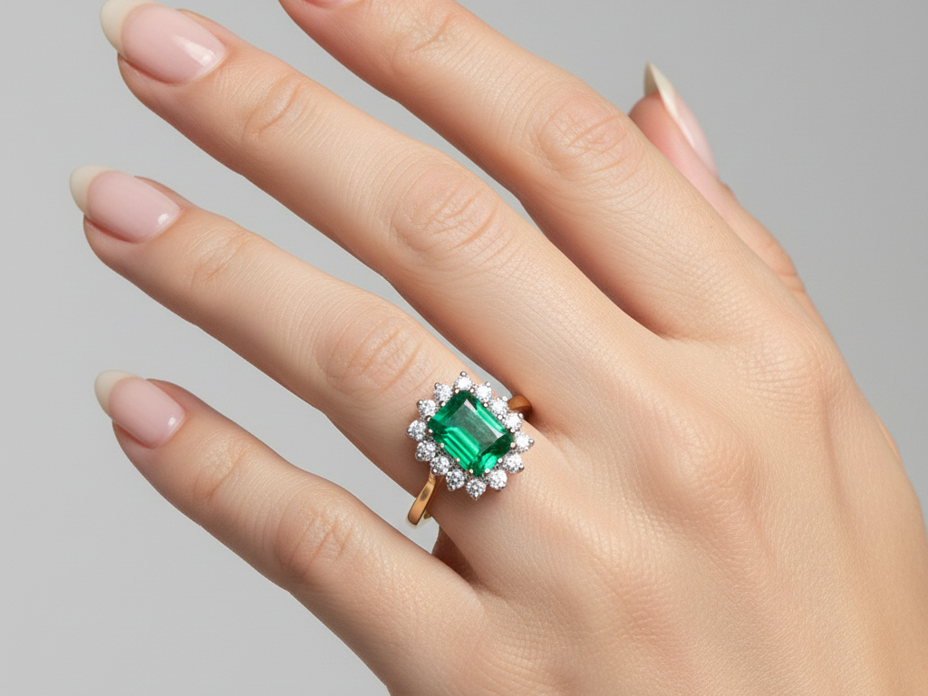 9ct Yellow Gold Emerald Cz Ring.