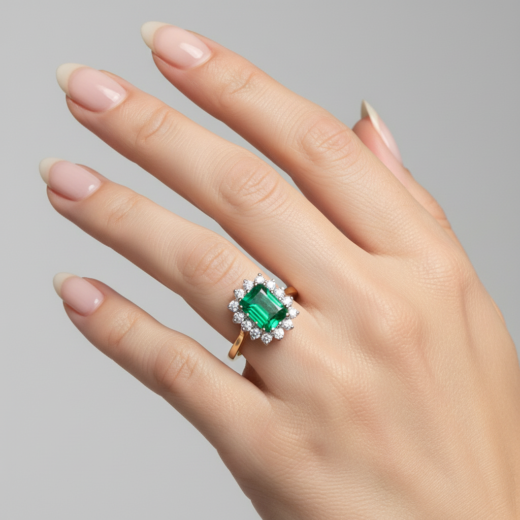 9ct Yellow Gold Emerald Cz Ring.