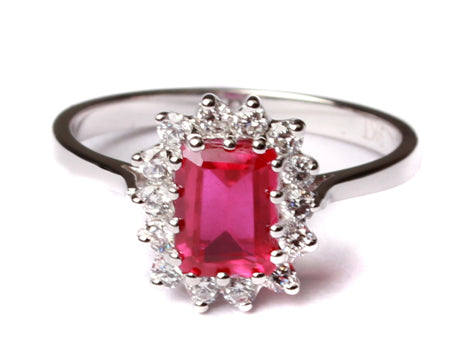 9ct White Gold Ruby Cz Ring.