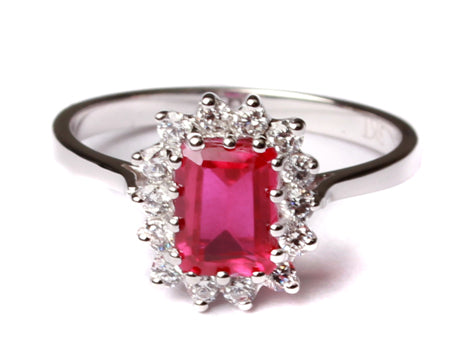 9ct White Gold Ruby Cz Ring.