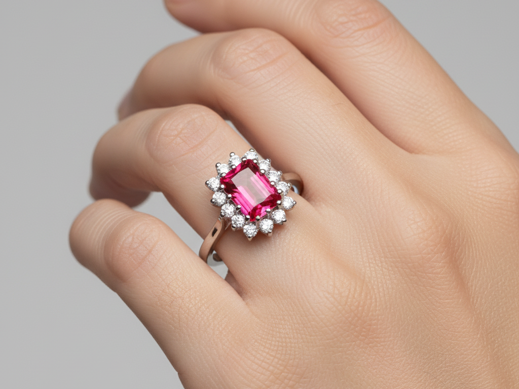 9ct White Gold Ruby Cz Ring.