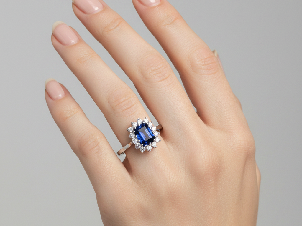 9ct White Gold Sapphire Cz  Ring.