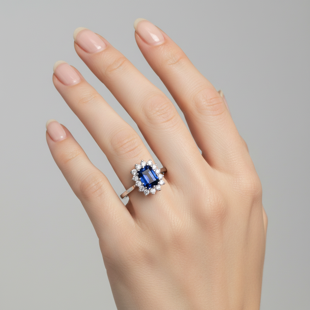 9ct White Gold Sapphire Cz  Ring.