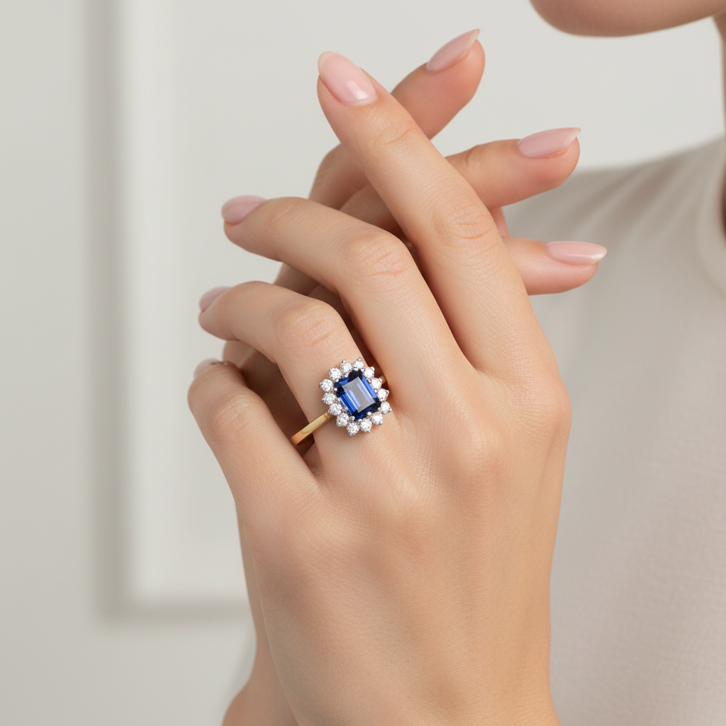 9ct Yellow Gold Sapphire Cz Ring.